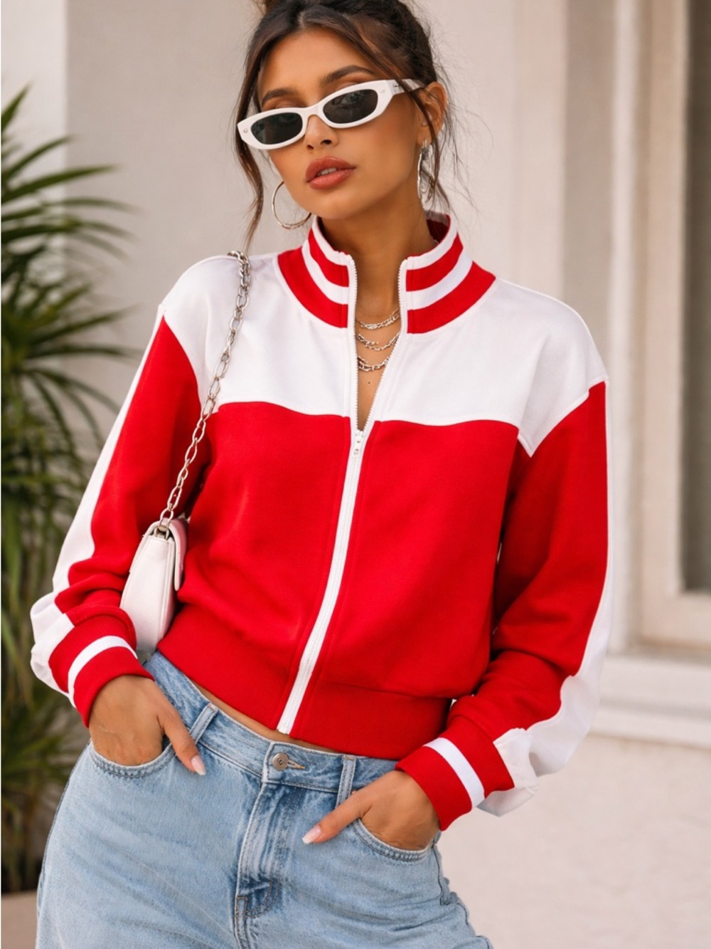 wild fable Red and White Varsity Zip-Up Jacket